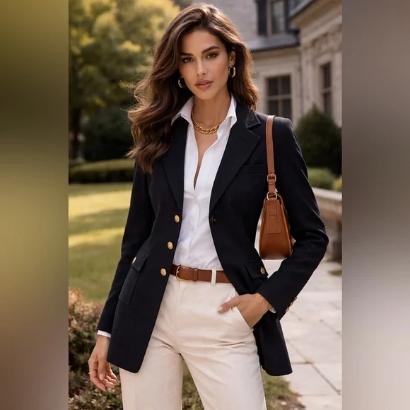 Early Cabi Women’s Made in USA Black Gold Button Blazer Quiet Luxury Y2K Sz 12 - Picture 1 of 11